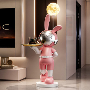 大型落地摆件科技兔宇航员摆件电视柜沙发边卧室月球灯乔迁送礼品