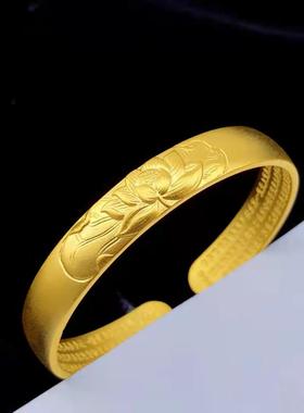 越GJ-193南沙金开口福经手镯首饰黄铜心镀百金龙凤福字女士复古镯