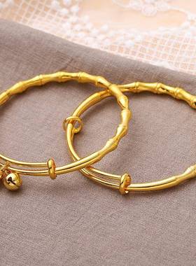 铜越镀506金节节高推拉手镯南沙黄金铃铛手环女质款气百搭首饰品