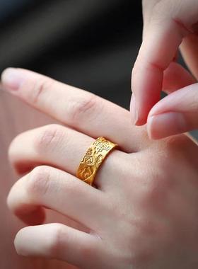 錾刻言吉铜祥八宝指戒指 越南沙金珍珠镍9.16.01吉言开口吉环黄镀