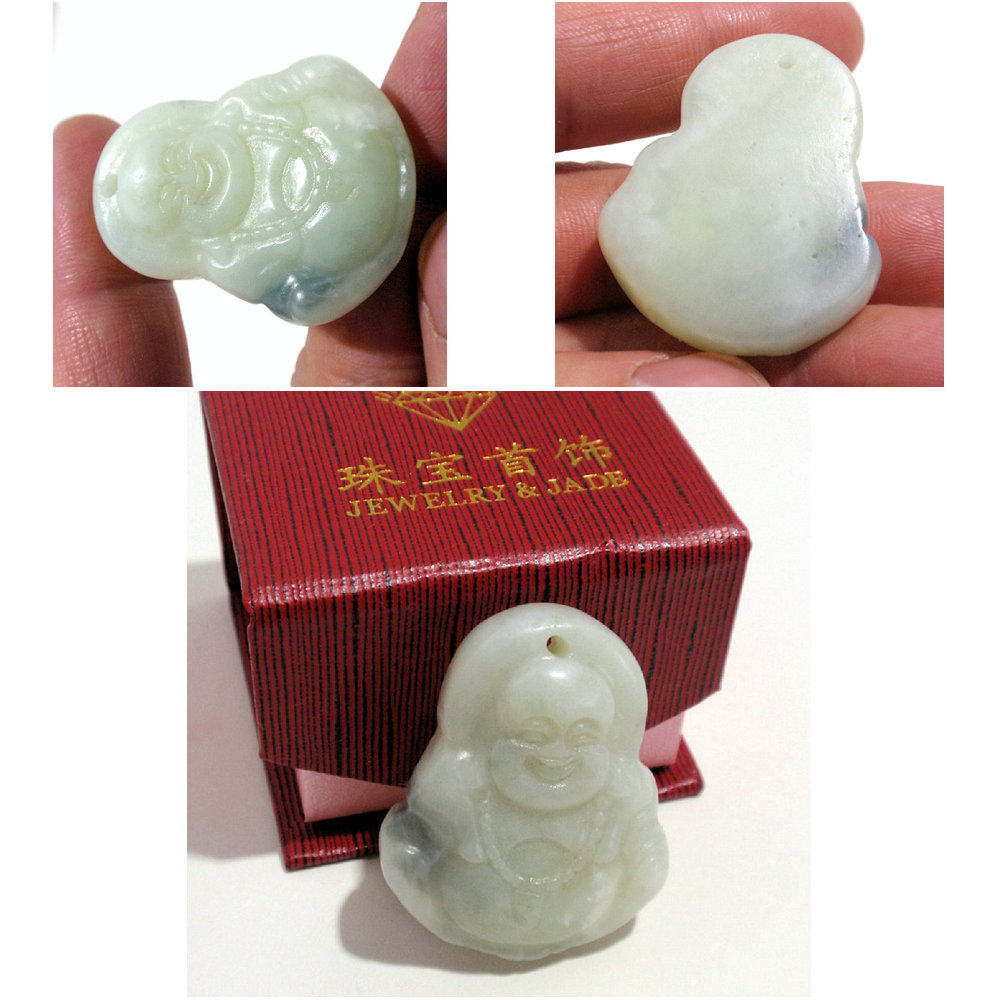 新疆和田玉弥勒佛（笑佛）青白玉 青花 吊坠挂件 正品可做信物