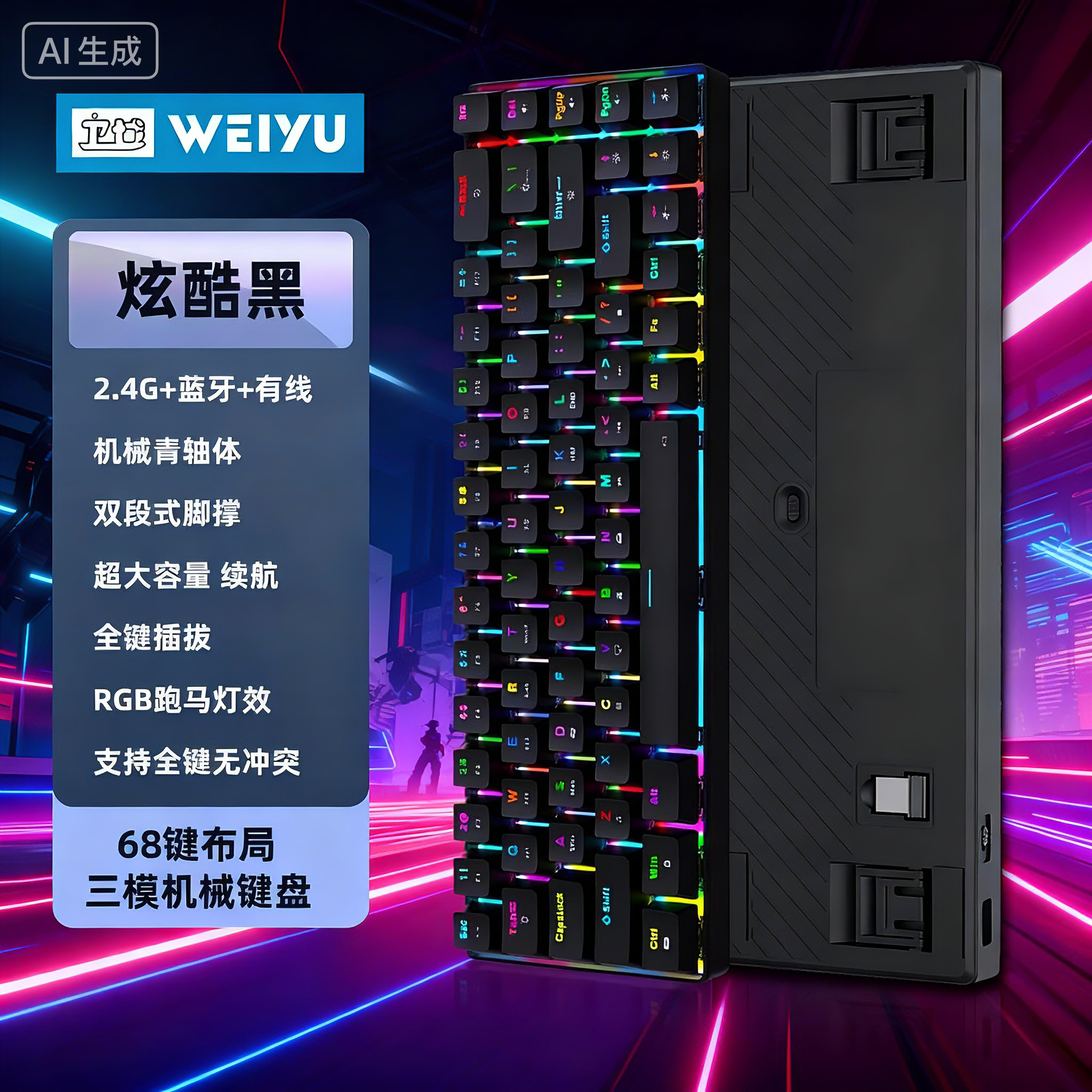 K68无线机械键盘蓝牙三模RGB插拔笔记本电脑电竞游戏平板手机IPAD