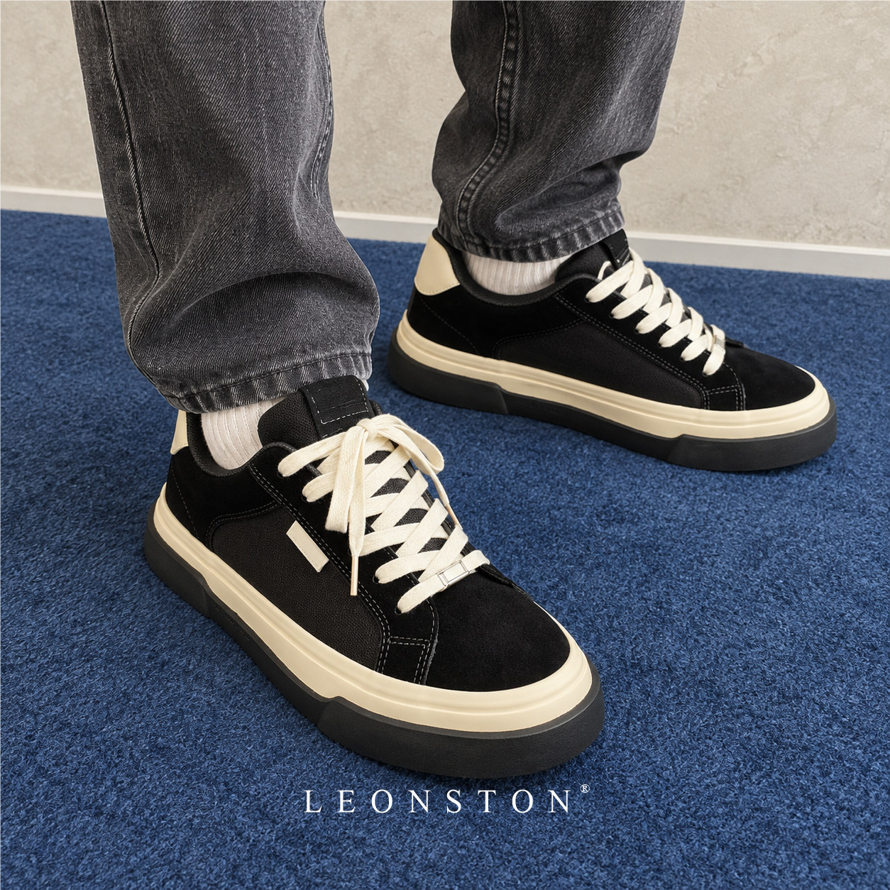 LEONSTON港风板鞋男秋季新款百搭休闲鞋复古潮流帆布鞋黑色百搭鞋