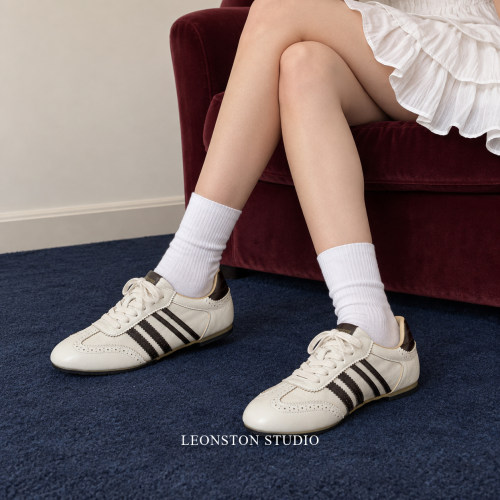 LEONSTON秋季新款布洛克雕花单鞋隐形增高舒适德训鞋运动休闲鞋女