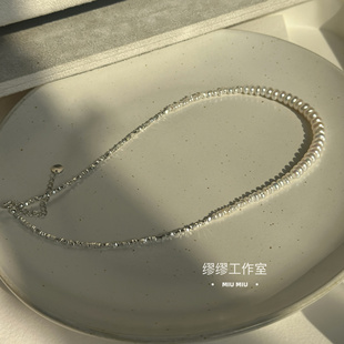 闪闪亮亮惹人爱碎银子渐变淡水珍珠项链日常百搭夏日锁骨链纯银