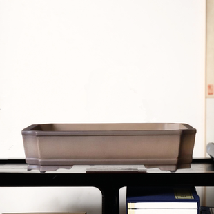 宜兴紫砂花盆复古青灰泥长方形切角透气枫树松柏老桩盆景专用花盆