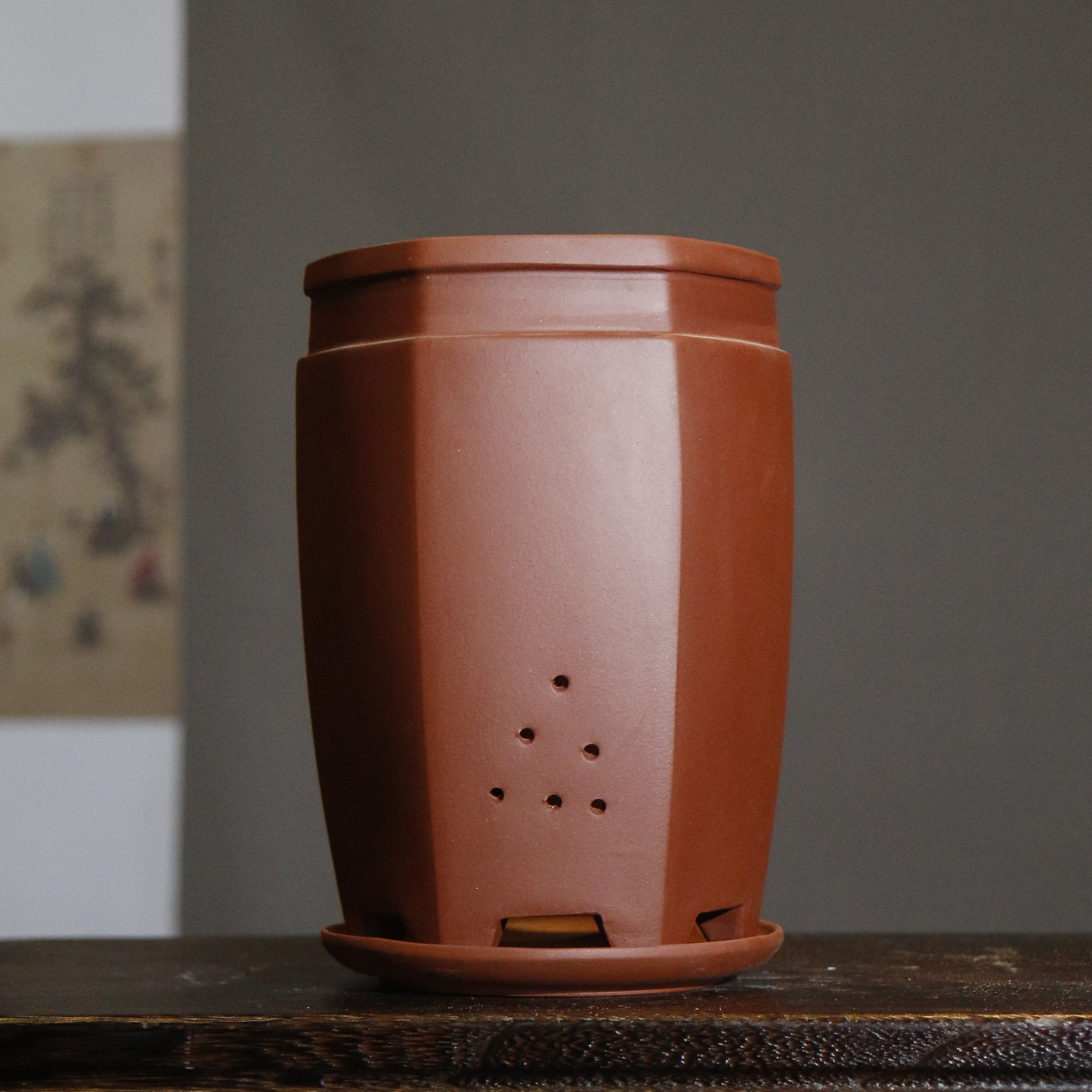 紫砂花盆兰花盆六方盆景盆签筒宜兴手工原矿多肉老桩盆法师高筒