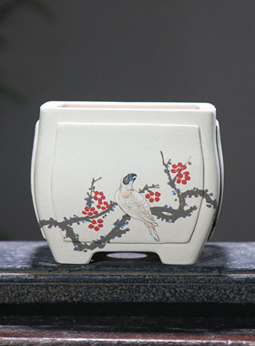 紫砂花盆正方形泥绘盆景盆