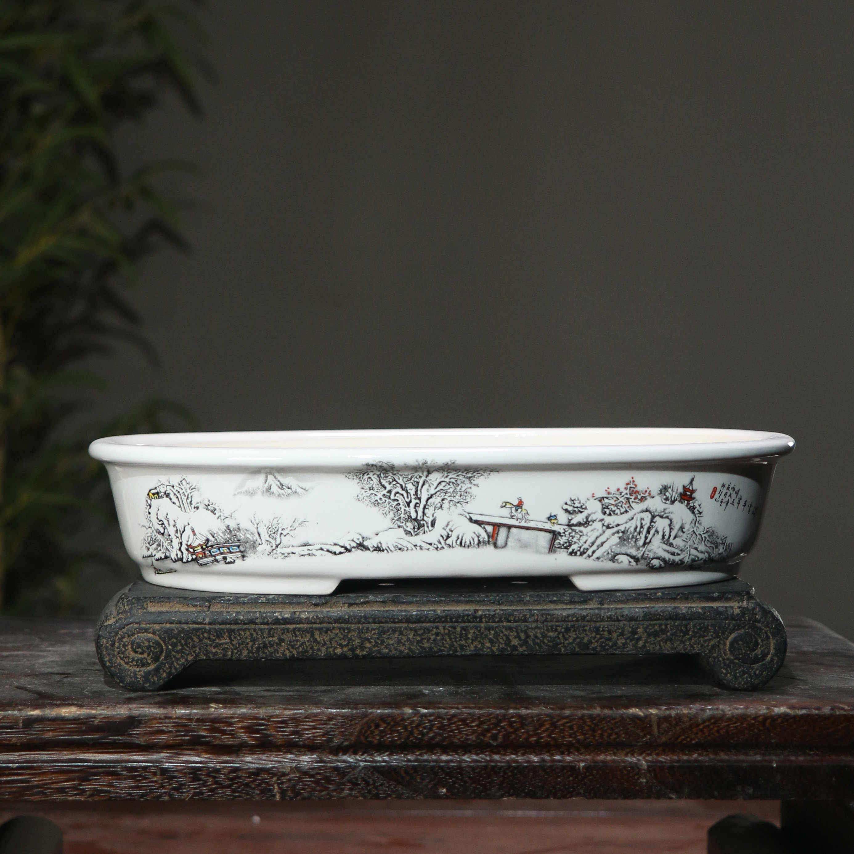 椭圆形手工山水花盆贴花彩绘手绘陶瓷盆景盆紫砂花盆雪景图觅陶乡,鲜花速递/花卉仿真/绿植园艺,花盆,淘宝优惠券,粉丝福利购,淘宝优惠卷