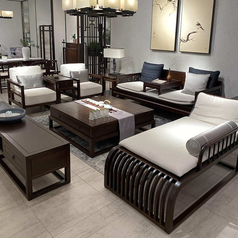 新式罗汉床装沙发中贵妃榻躺实木客代厅家具组241合套木质酒店现