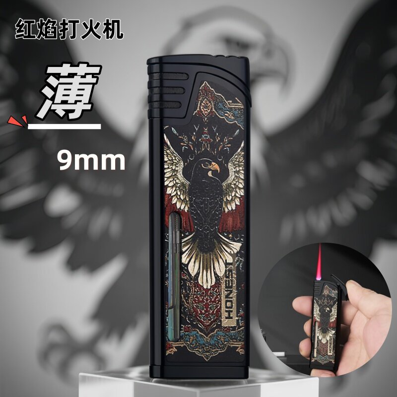 【铜化】百诚银灵直冲防风充气打火机超薄便携纤巧时尚彩绘男士