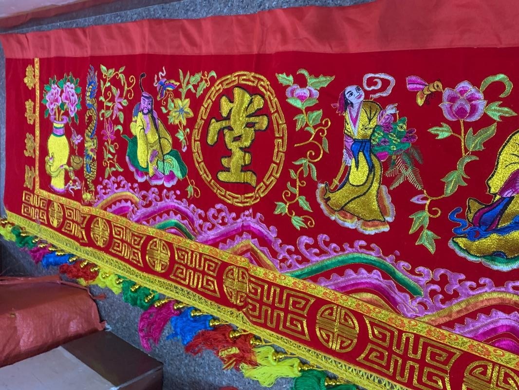 15尺49米横幅门彩凸绣金玉满堂花瓶边2米至6米八仙彩佛幡挂彩