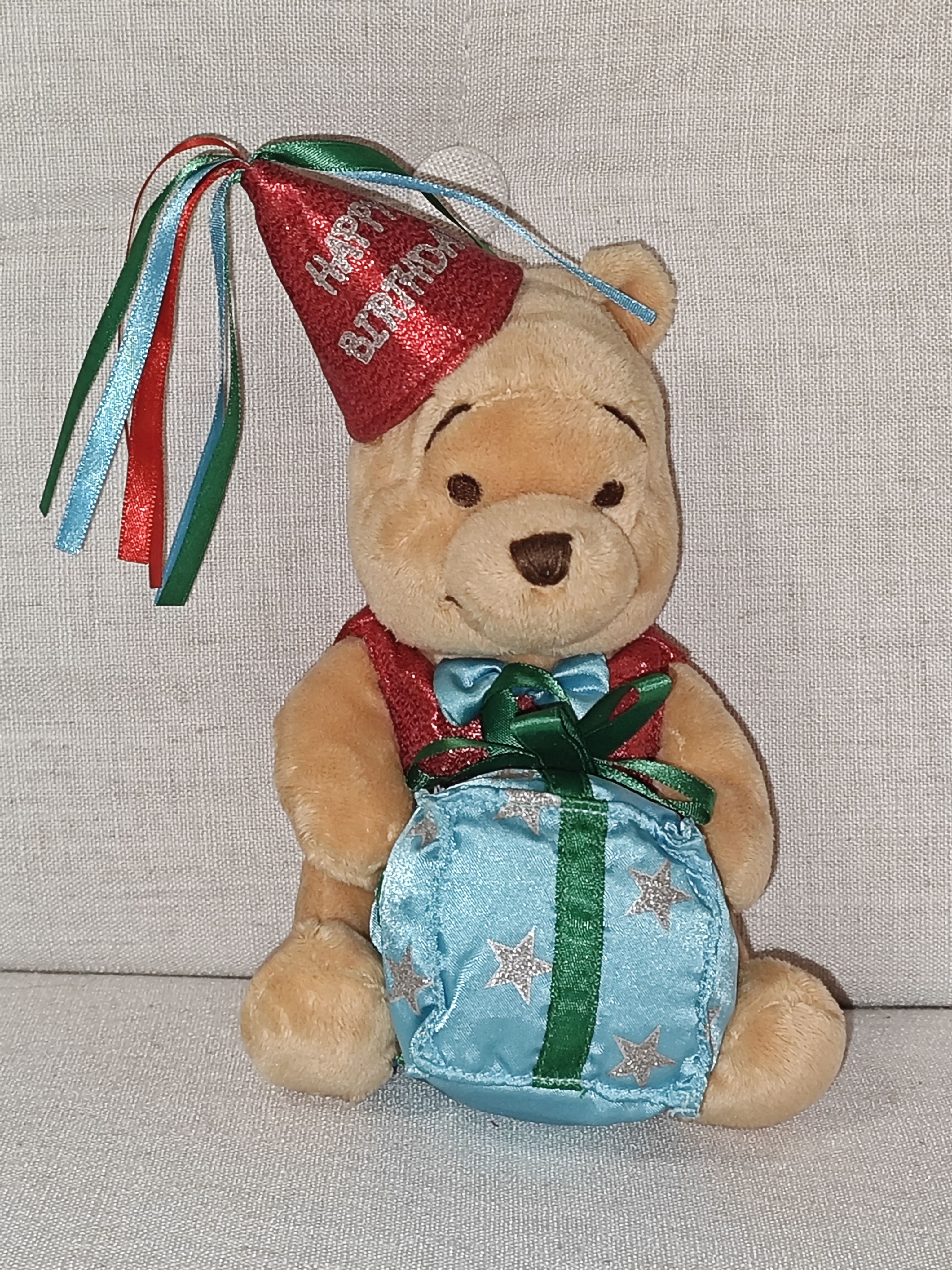 Disney迪士尼绝版小熊维尼Pooh噗噗生日礼帽彩带维尼公仔毛绒玩具