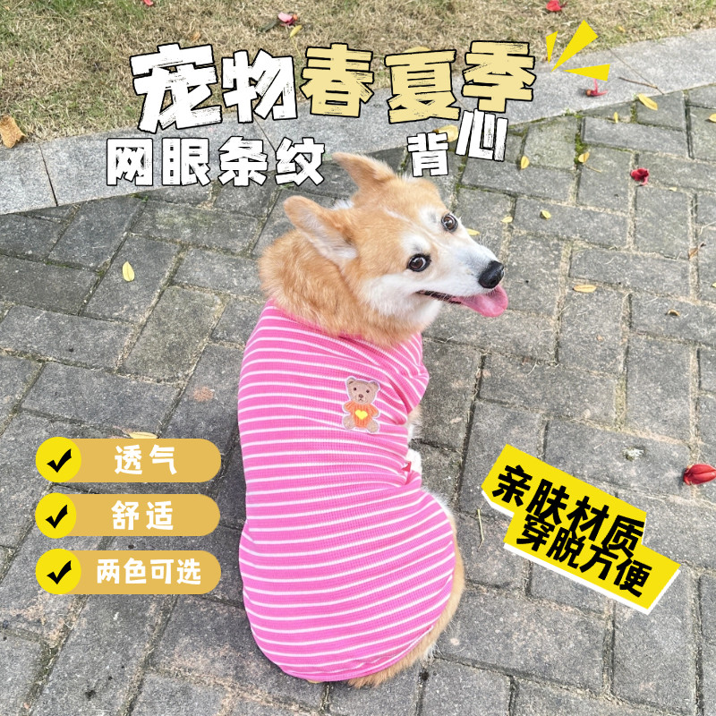 宠物狗狗夏天薄款衣服柴犬中型犬猫咪条纹背心防掉毛柯基背心图片