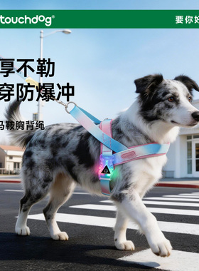 Touchdog它它幻彩马鞍速穿胸背带狗狗牵引绳中小型犬遛狗绳防爆冲