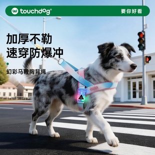 Touchdog它它幻彩马鞍速穿胸背带狗狗牵引绳中小型犬遛狗绳防爆冲