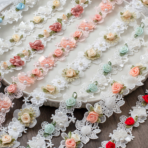 MAMASA珍珠香草玫瑰手工花朵花边