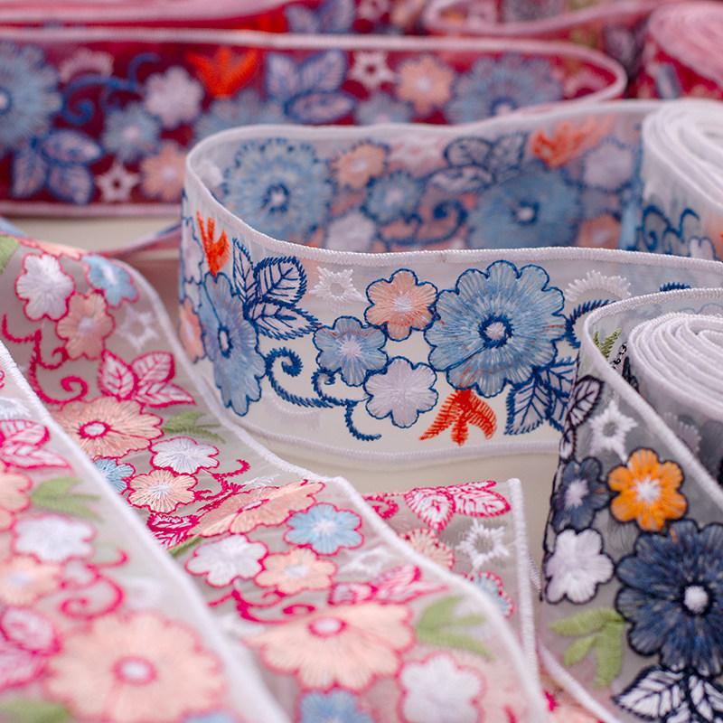 宽5cm彩色双边民族风刺绣网纱花边 新中式汉服服装布艺发饰装饰,居家布艺,花边,淘宝优惠券,粉丝福利购,淘宝优惠卷