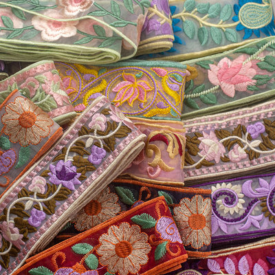 MAMASA加厚刺绣彩色汉服花边带