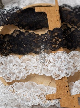 宽 5cm黑白波浪边弹力蕾丝S6029 松紧花边 DIY发饰内衣服装布艺