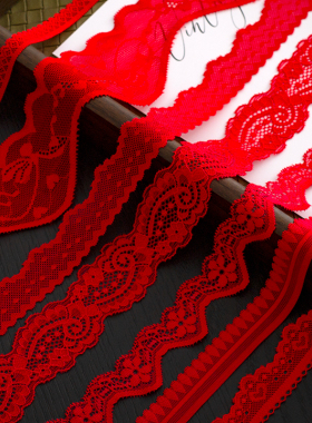 大红色柔软亲肤弹力蕾丝花边  DIY手工服装内衣婴儿辅料