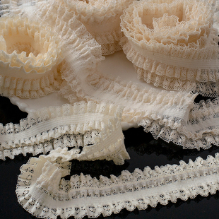 优质松软双层弹力皱褶棉线双边蕾丝花边 柔软手工服装发饰辅料