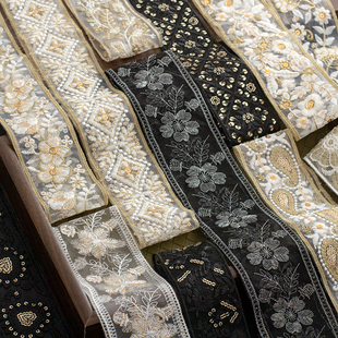 宽6cm双边黑银网纱刺绣蕾丝花边带 洛丽塔腰带发饰肩带服装辅料