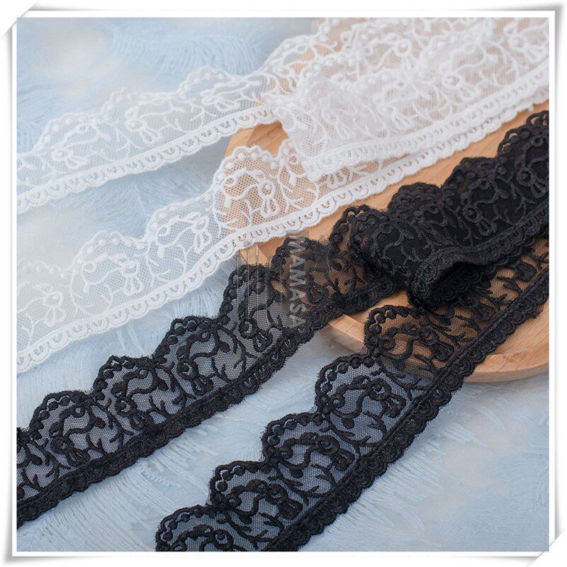 宽4cm黑白月兔牛奶丝单边刺绣蕾丝花边 锁边直边DIY手工辅料