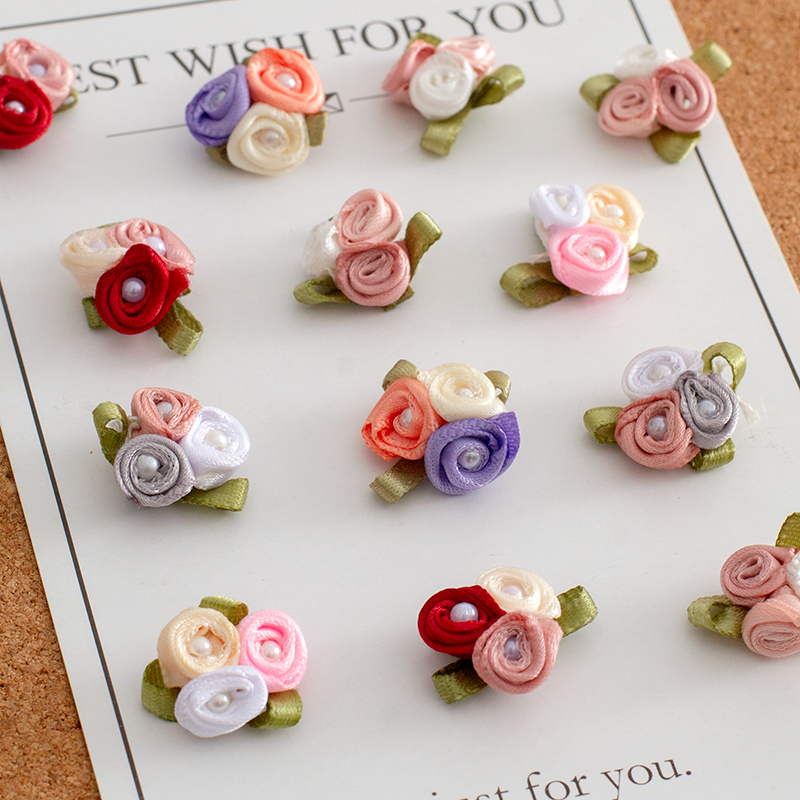 MAMASA三色香草玫瑰立体珍珠花朵