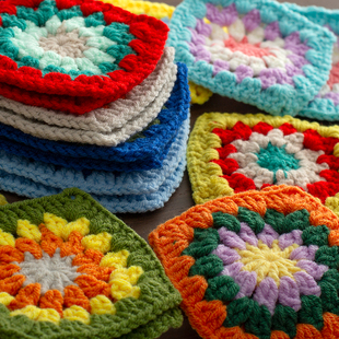 宽8.5cm彩色加厚毛线编织方形布贴 民族风服装补丁茶几垫杯垫口袋