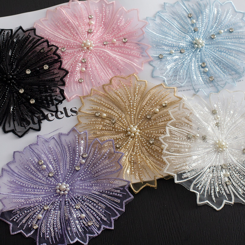 17cm彩色闪亮珍珠钻单层手工花朵 时尚手工珠管网纱蕾丝布贴补丁,居家布艺,布贴,淘宝优惠券,粉丝福利购,淘宝优惠卷