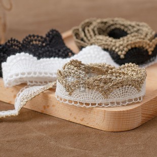 服装 DIY手工材料 辅料 蕾丝花边 宽2cm黑白金线涤纶水溶边刺绣