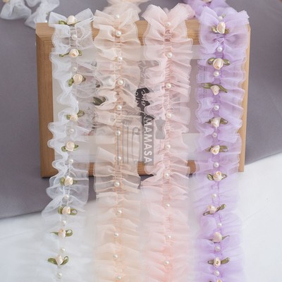 MAMASA钉珠香草玫瑰皱褶蕾丝