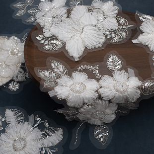 银珠管立体丝带盘花 网纱珠绣大花朵 服装布艺网纱辅料