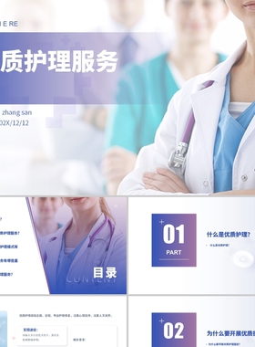 PPT代制作医护蓝紫色渐变商务风生物医疗行业护士护理培训PPT模板