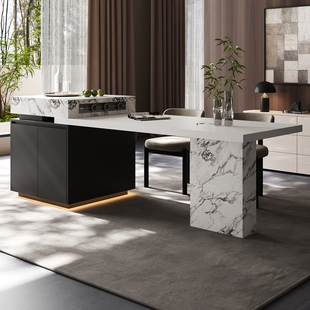 高级感多功能中岛台 设计师款 简桌2025新款 岩板岛台餐桌伸缩一体式