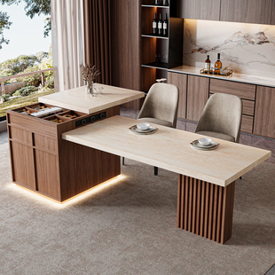 黄洞石岩板岛台餐桌一体可伸缩2025新款 厨房倒台 中古风家用开放式