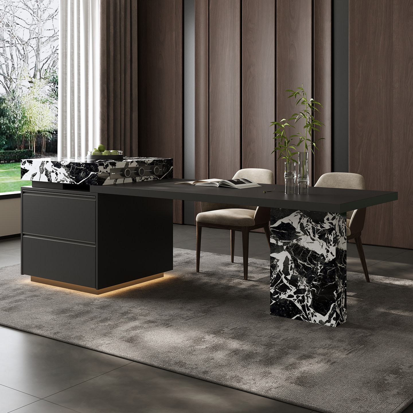 简桌意式轻奢范思哲黑岛台餐桌一体式现代简约防污高端设计师款,住宅家具,岛台餐桌,淘宝优惠券,粉丝福利购,淘宝优惠卷