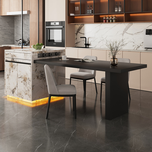 简桌岩板岛台餐桌伸缩一体家用意式 极简多功能散花潘多拉中岛台