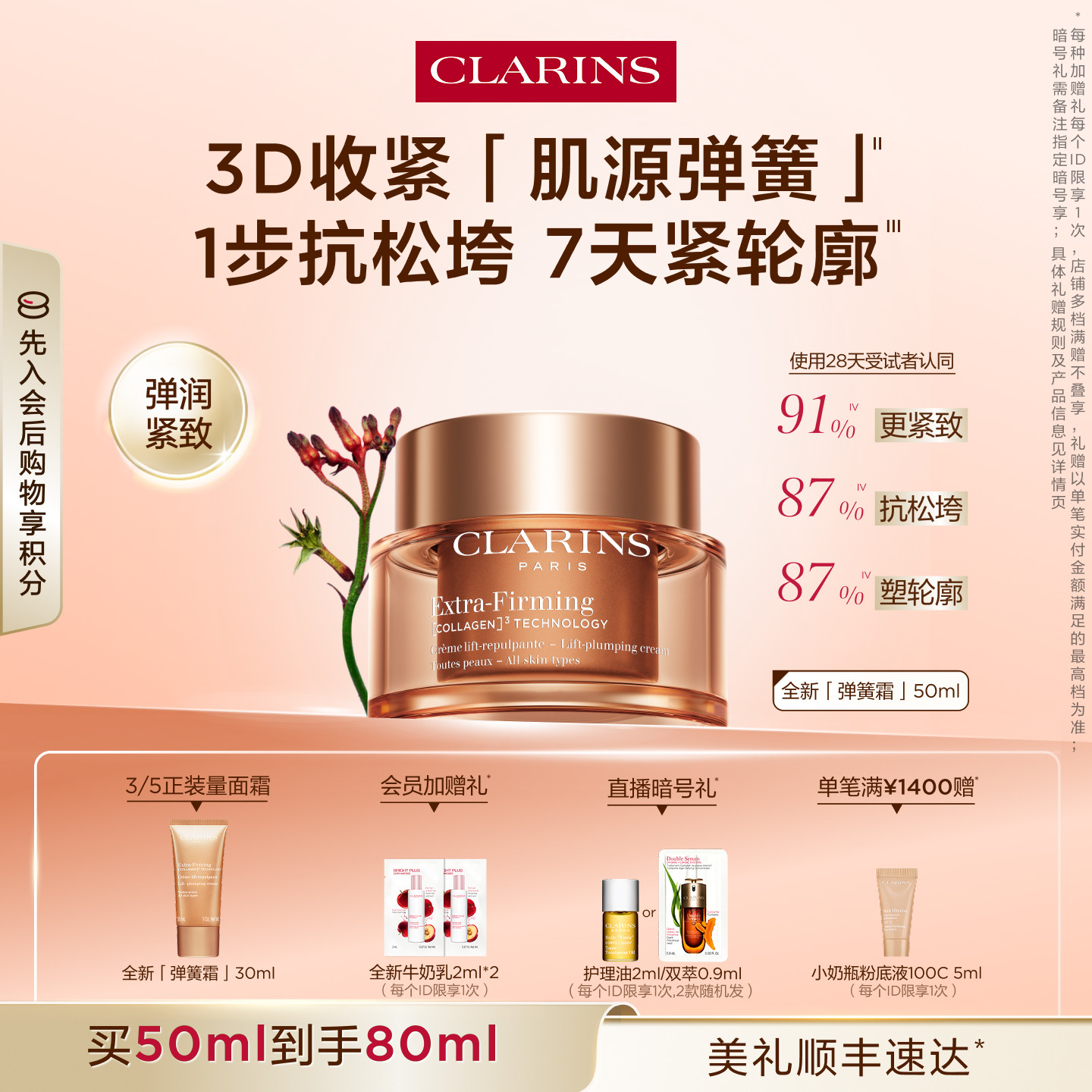 [即刻入手]全新娇韵诗弹簧霜面霜紧致抗皱淡纹保湿促活胶原
