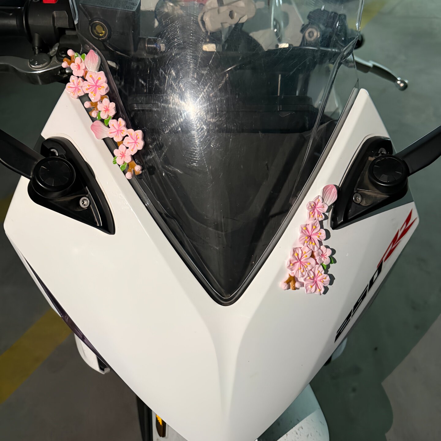 适用凯越250RR/450RR车头改装立体桃花装饰烫金花朵划痕遮挡拉花