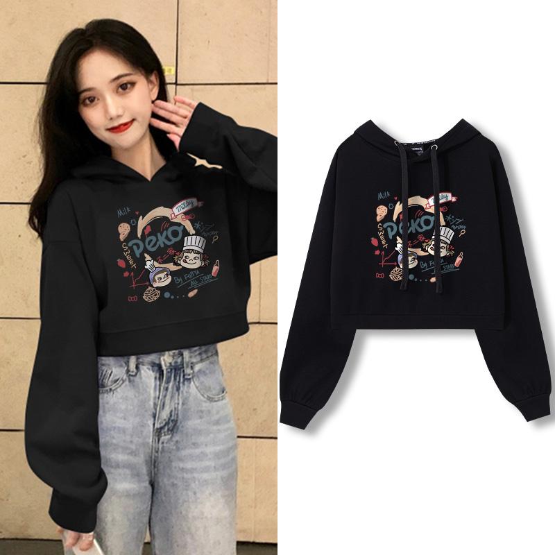 小个子卫衣女2025新款爆款高腰显瘦印花春秋ins加绒简约洋气上衣