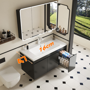 帝王洁具47宽浴室柜黑色洗手盆柜拉篮收纳陶瓷一体盆卫生间卫浴柜