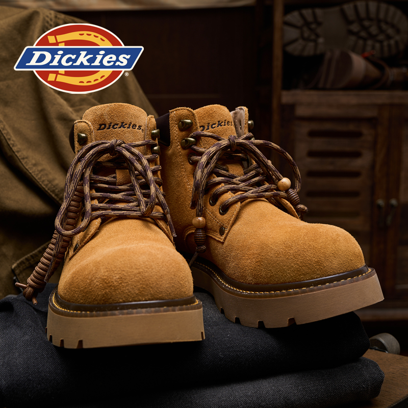 Dickies大黄靴男款2025新款冬季中帮男士工装靴子厚底德比马丁靴