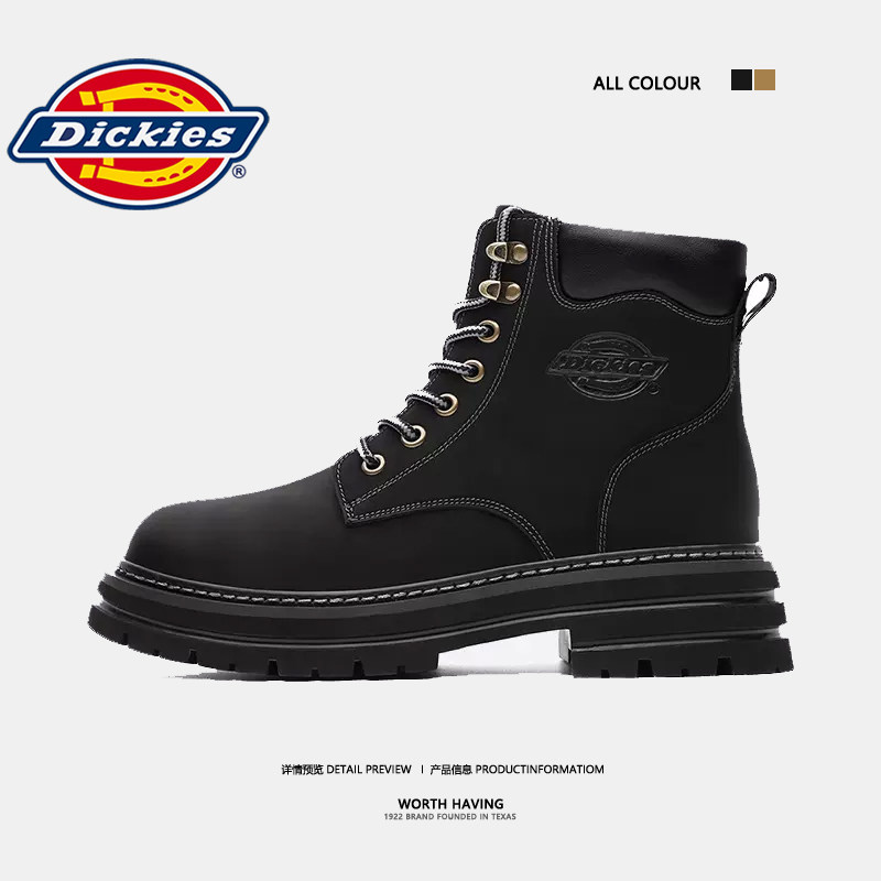 Dickies马丁靴男款黑色中帮英伦风工装高帮真皮男士休闲冬季男鞋