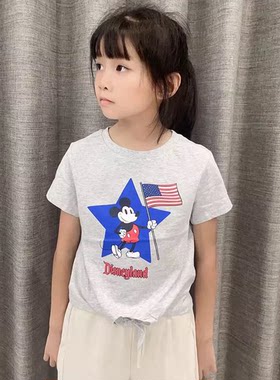 女童t恤短袖米奇下摆打结t恤