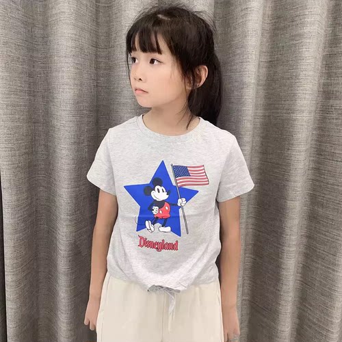 女童t恤短袖米奇下摆打结t恤