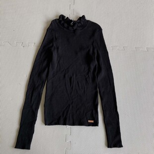 Z断码130-140高firetrap春秋季针织条纹打底衫女孩花边领高腰线衫