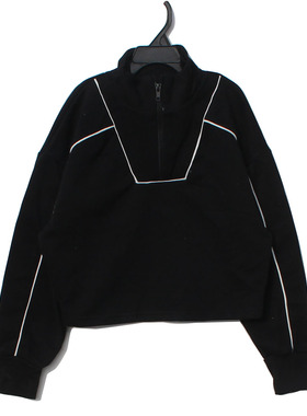 502瑕134高疵出口原单primark黑卫衣女童儿童薄绒不起球短款卫衣
