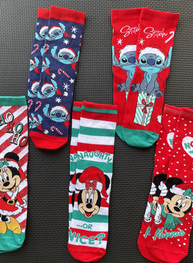 尾货史迪仔米妮儿童红色袜子圣诞节袜子女童圣诞袜女少女中筒袜